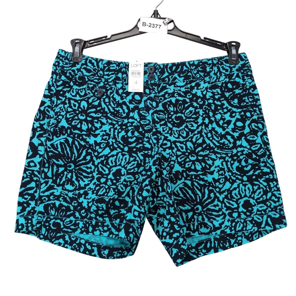 NWT LOFT Blue Floral Chino Shorts Womens 4 31x5.5" Cotton Beach Coastal Preppy